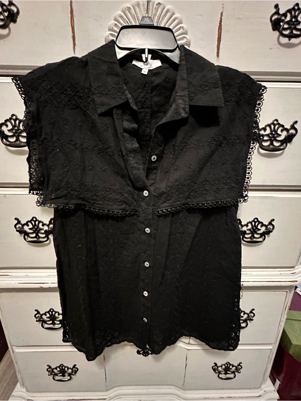 Pearl Black Eyelet Button-Down Blouse